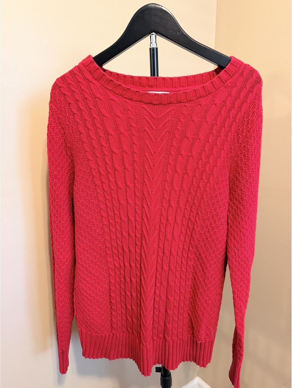 Studio Works Red Cable Knit Crew Neck Sweater Women’s Size M